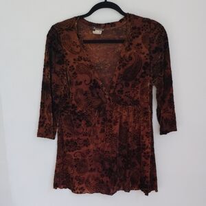 VTG Surrealist Womens Brown Babydoll Velvet Burnout Top Sz 4 Whimsigoth Boho Y2K